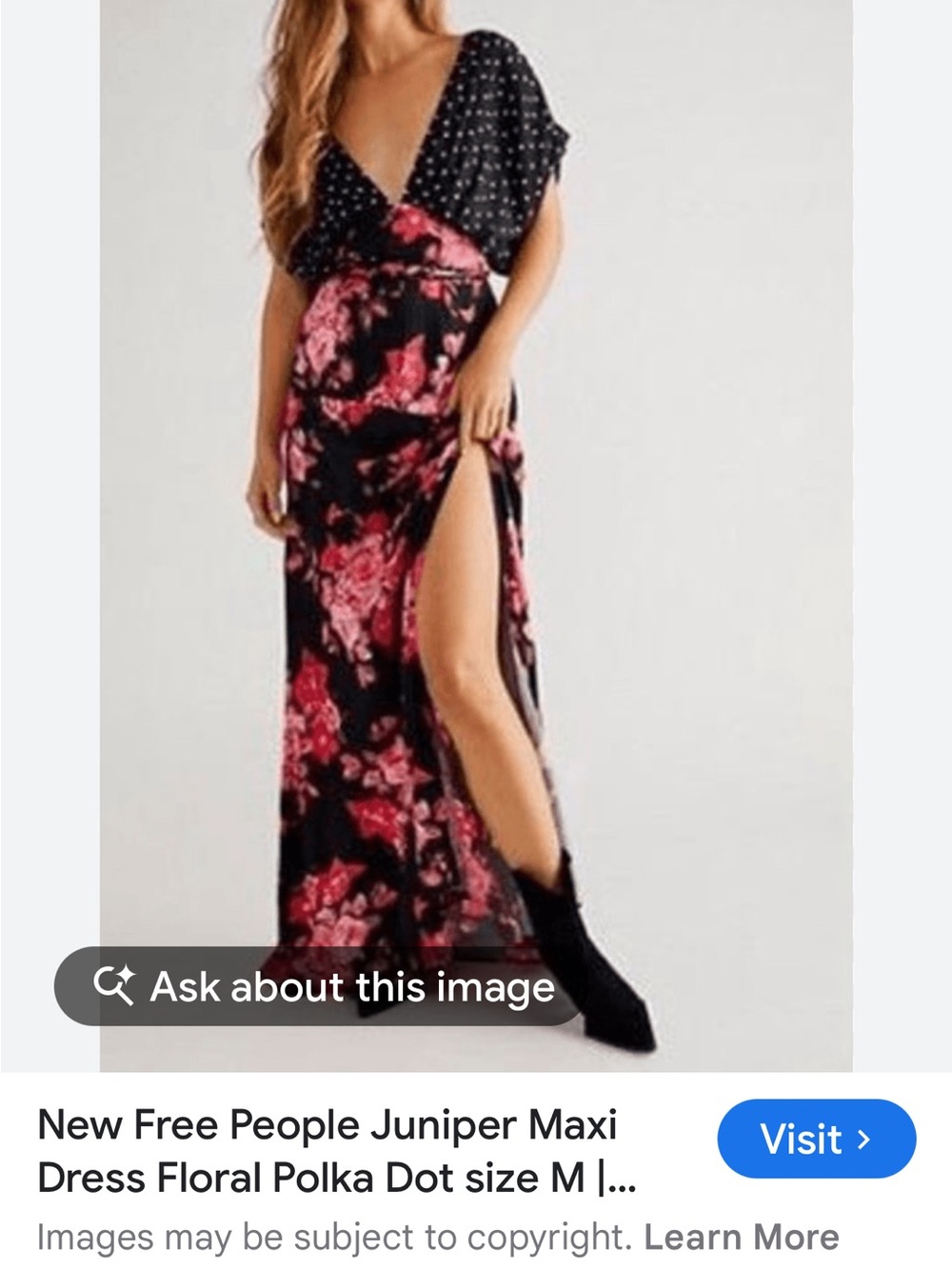 Free People Juniper Dress. NWT. MSRP $168 Black Floral Polka Dot V-Neck Dress